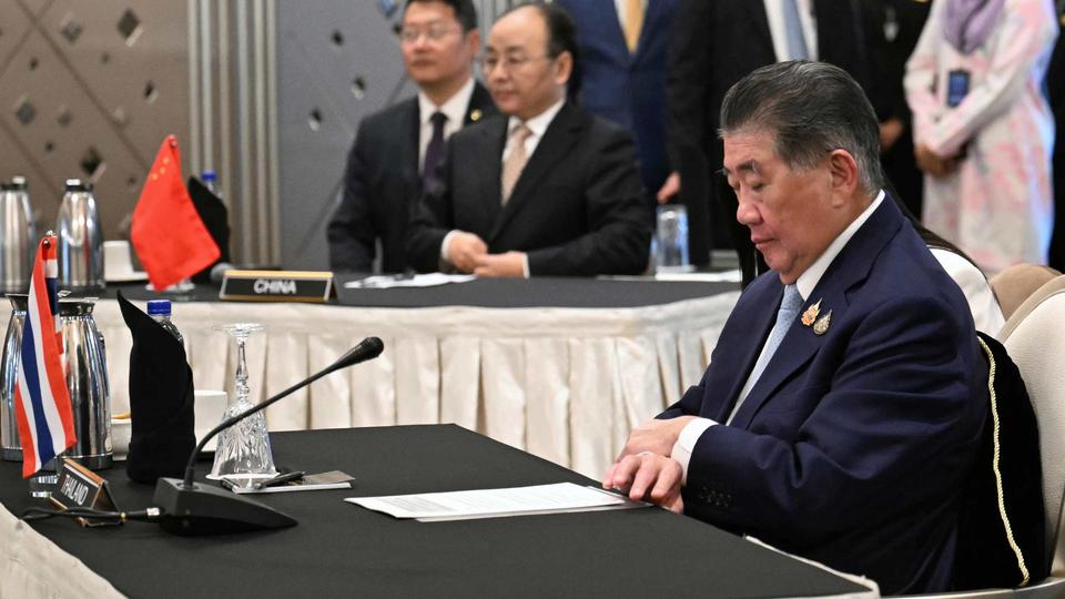 Thailand's acting Prime Minister Phumtham Wechayachai takes part in talks with Cambodia's Prime Minister Hun Manet, mediated by Malaysia's Prime Minister Anwar Ibrahim, on a possible ceasefire between Thailand and Cambodia in Putrajaya Monday, July 28, 2025.(Mohd Rasfan/Pool Photo via AP)