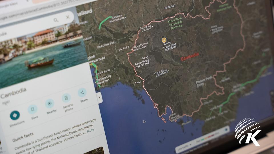 A digital map of Cambodia on Google Maps, September 12, 2025. Kiripost/ Vann Chan Thada