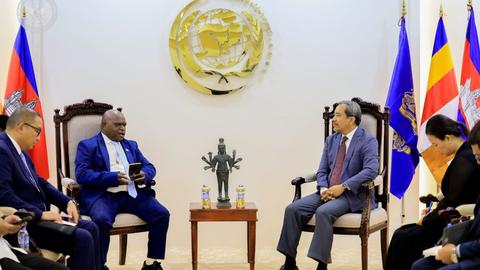 Keo Remy, Chair of the Cambodian Human Rights Committee, and Natalius Pigai, Minister of Human Rights of the Republic of Indonesia, met to discuss cooperation on human rights. Kiripost via Indonesian Embassy in Phnom Penh