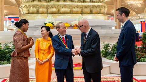 Prime Minister Hun Manet inaugurates Techo International Airport in Phnom Penh on October 20, 2025, joined by ambassadors and global business leaders from France, the USA, the UK, Japan, and beyond.