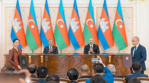 Prime Minister Hun Manet and President Ilham Aliyev attend the signing ceremony at the Conference on Interaction and Confidence Building Measures in Asia (CICA) on October 12, 2026, in Baku, Azerbaijan. Kiripost/supplied