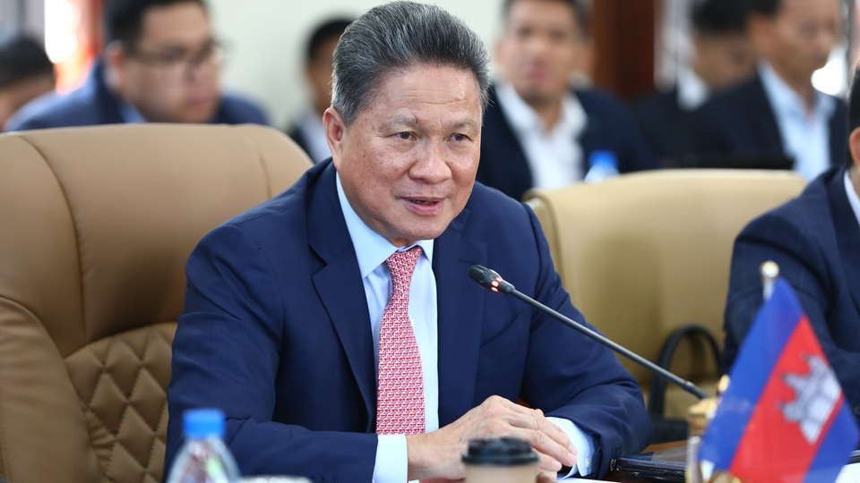 Sun Chanthol, First Vice President of the Council for the Development of Cambodia (CDC), speaks during the 3rd Cambodia-United States of America public-private sector dialogue, October 23, 2025. Kiripost via Sub Chanthol's Facebook page