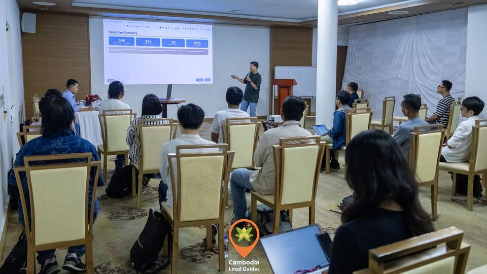 Ngeth Moses, a reporter issuer, presents findings during the launch event of Google Maps Location Violations Investigation Report on September 06, 2025. Kiripost via Cambodia Local Guide