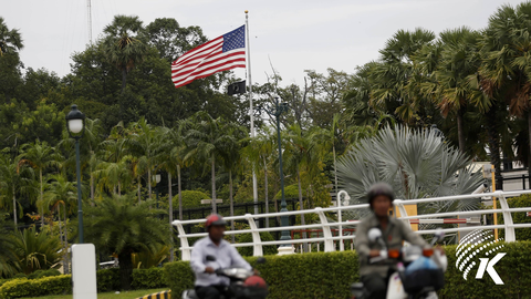 The US flag flying at the US Embassy in Phnom Penh